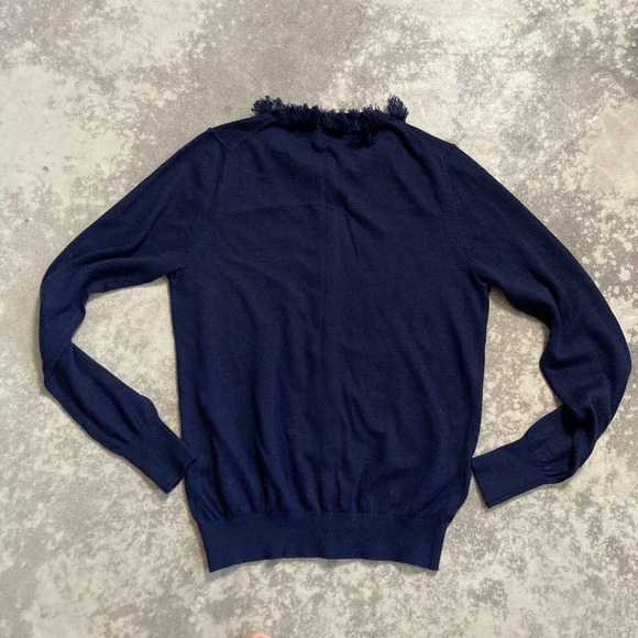 Duffield lane navy button cardigan size small cashmere blend fringe neckline - Picture 7 of 10